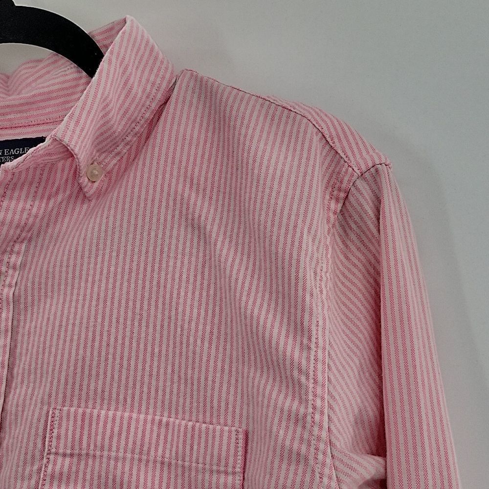 3For$20 American Eagle Pink&White stripe button down slim fit size M - Picture 5 of 7
